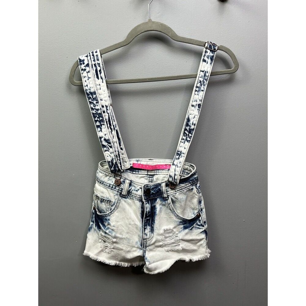 Tinseltown Denim Acid Washed‎ Bib Overall Jean Shorts Shortalls Womens XS